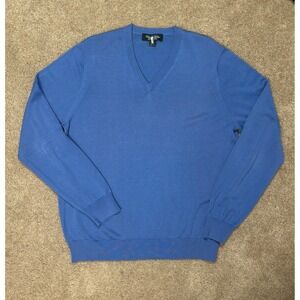 Brooks Brothers Mens Blue Silk Blend V Neck Long‎ Sleeve Sweater Knit Top Large